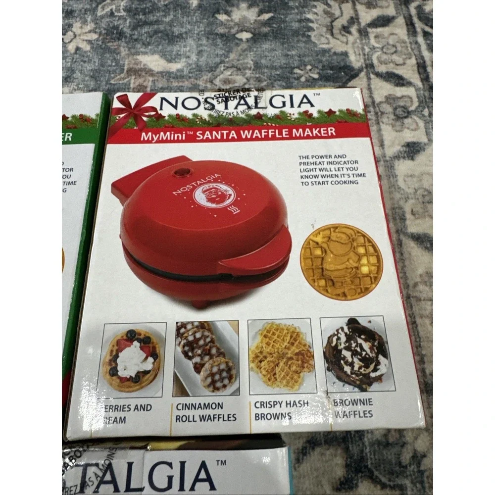 Lot of 3 Nostalgia MyMini Holiday Christmas Waffle Maker Santa Reindeer Snowman